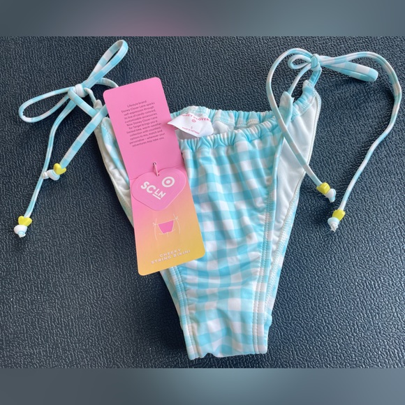 Stoney Clover Lane Bikini Bottom Blue Gingham String Swim Bottoms NWT Small - Picture 3 of 7